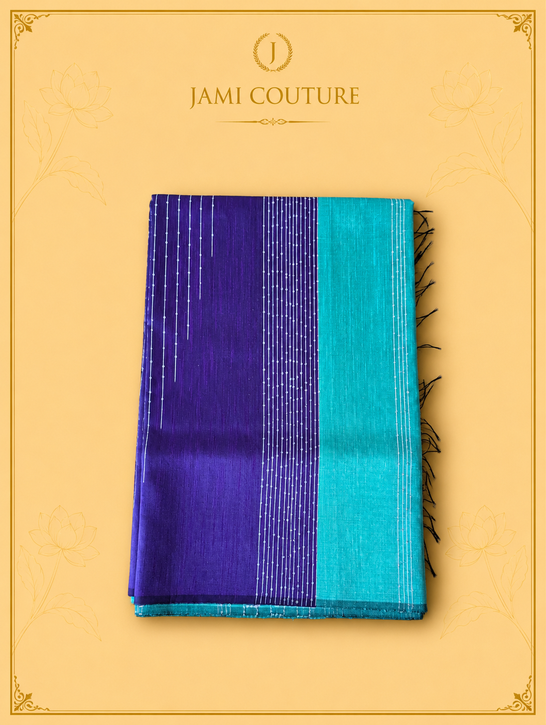 Purple & Turquoise Color-Block Party Wear Silk Saree with Fringe Tassels | Matching Purple Blouse