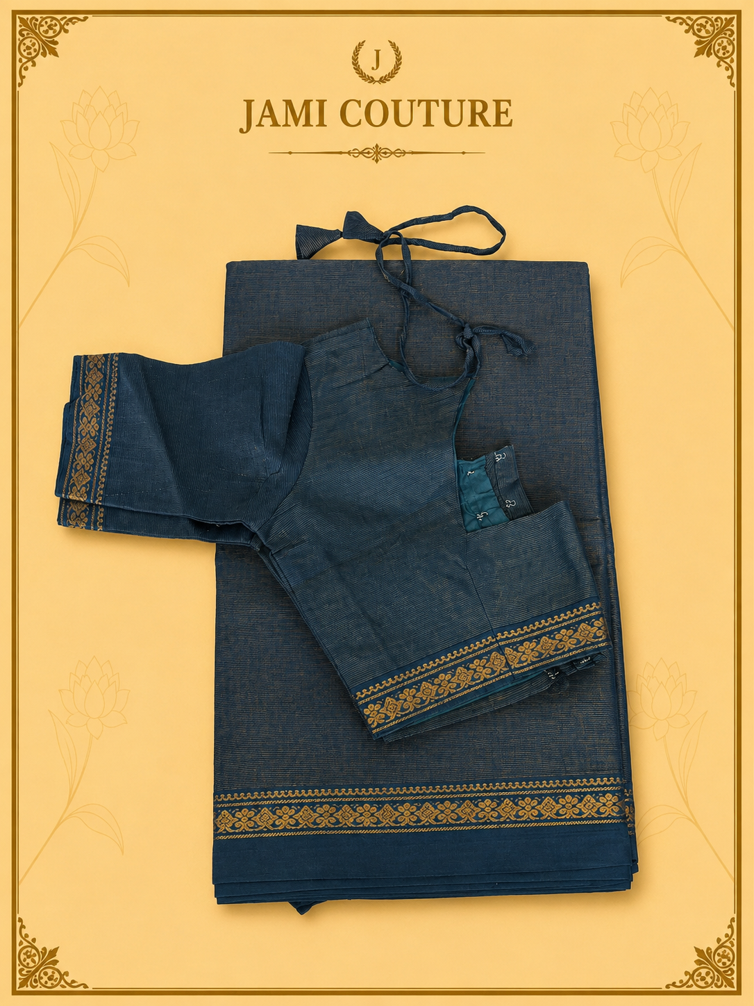 Peacock Teal Diamond Needle Weave Saree with Zari Diamond Border | Matching Zari Blouse