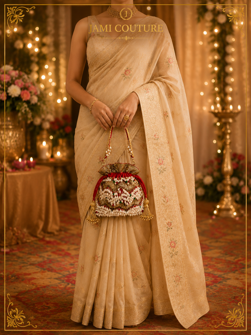 Red Velvet Tasselled Potli Clutch