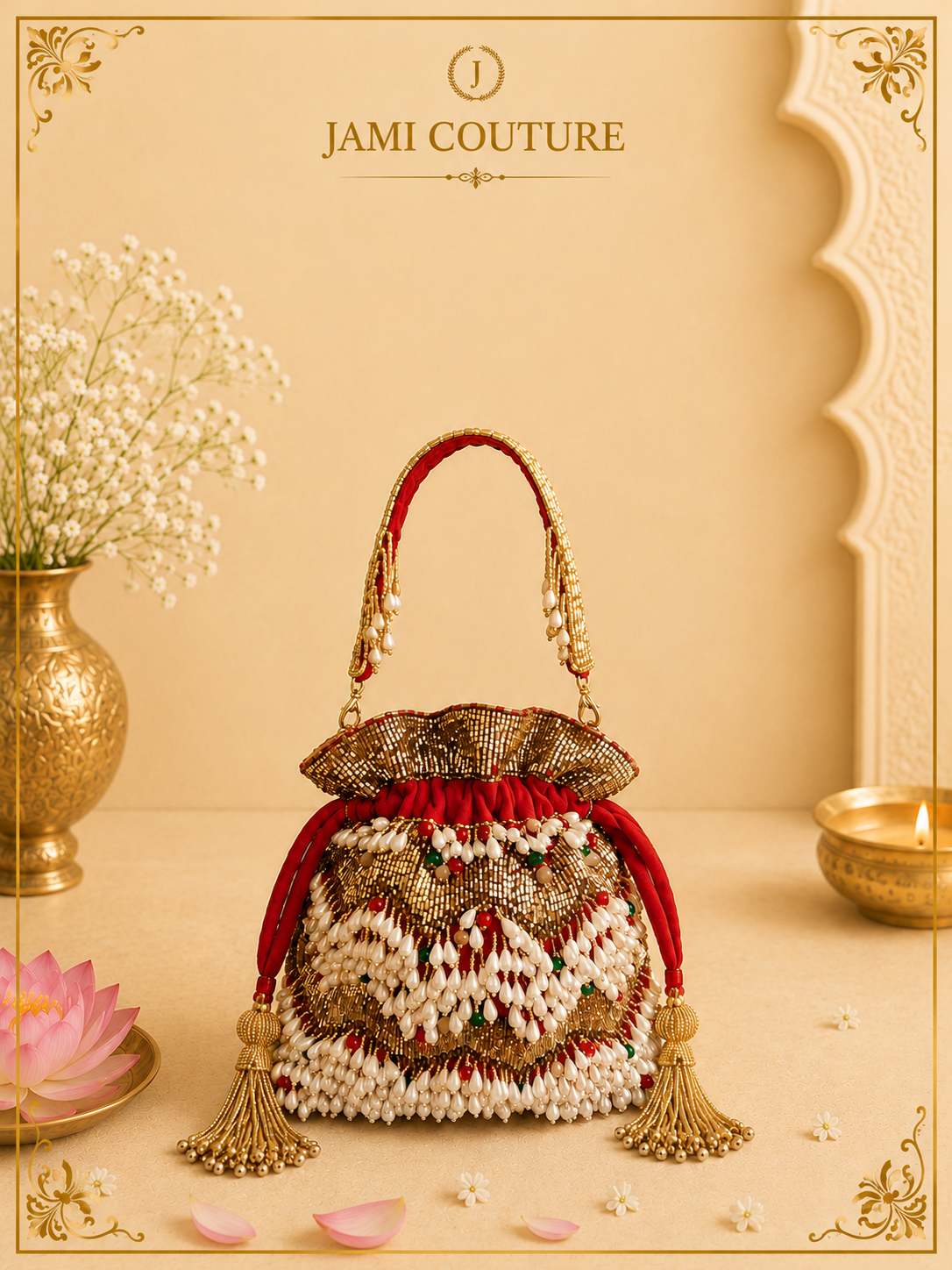 Red Velvet Tasselled Potli Clutch