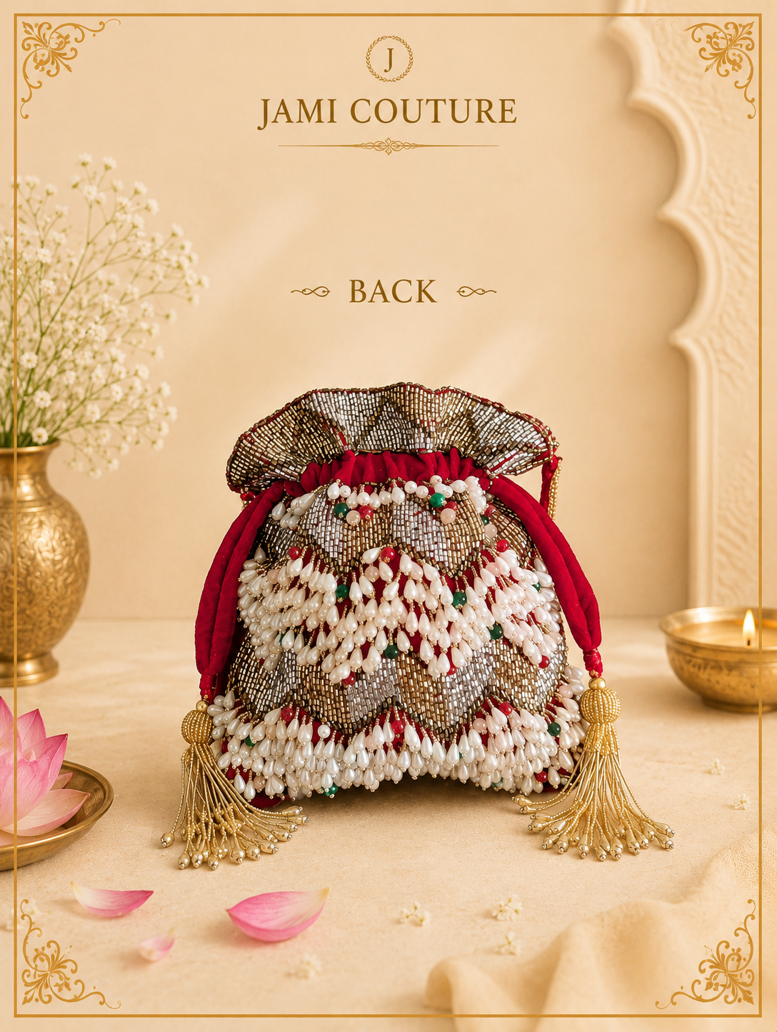 Red Velvet Tasselled Potli Clutch