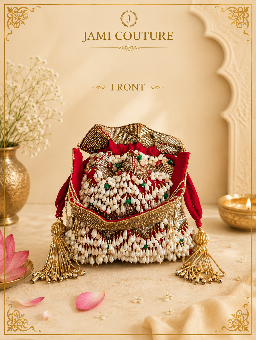 Red Velvet Tasselled Potli Clutch
