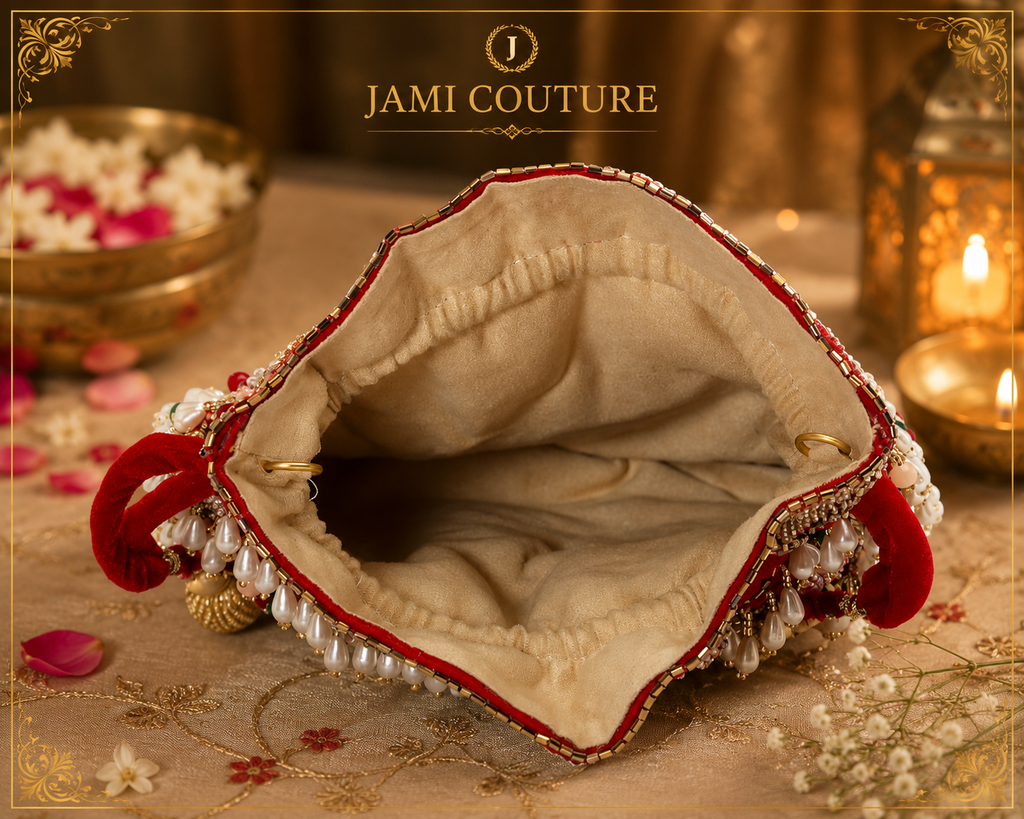 Red Velvet Tasselled Potli Clutch