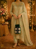 Green and Gold-Toned Embellished Potli Clutch