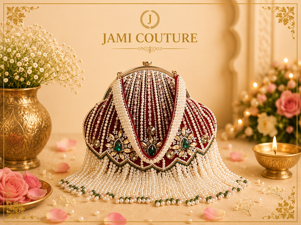 Red and Green Embellished Potli Clutch