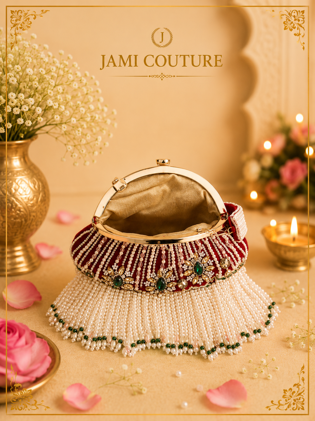 Red and Green Embellished Potli Clutch