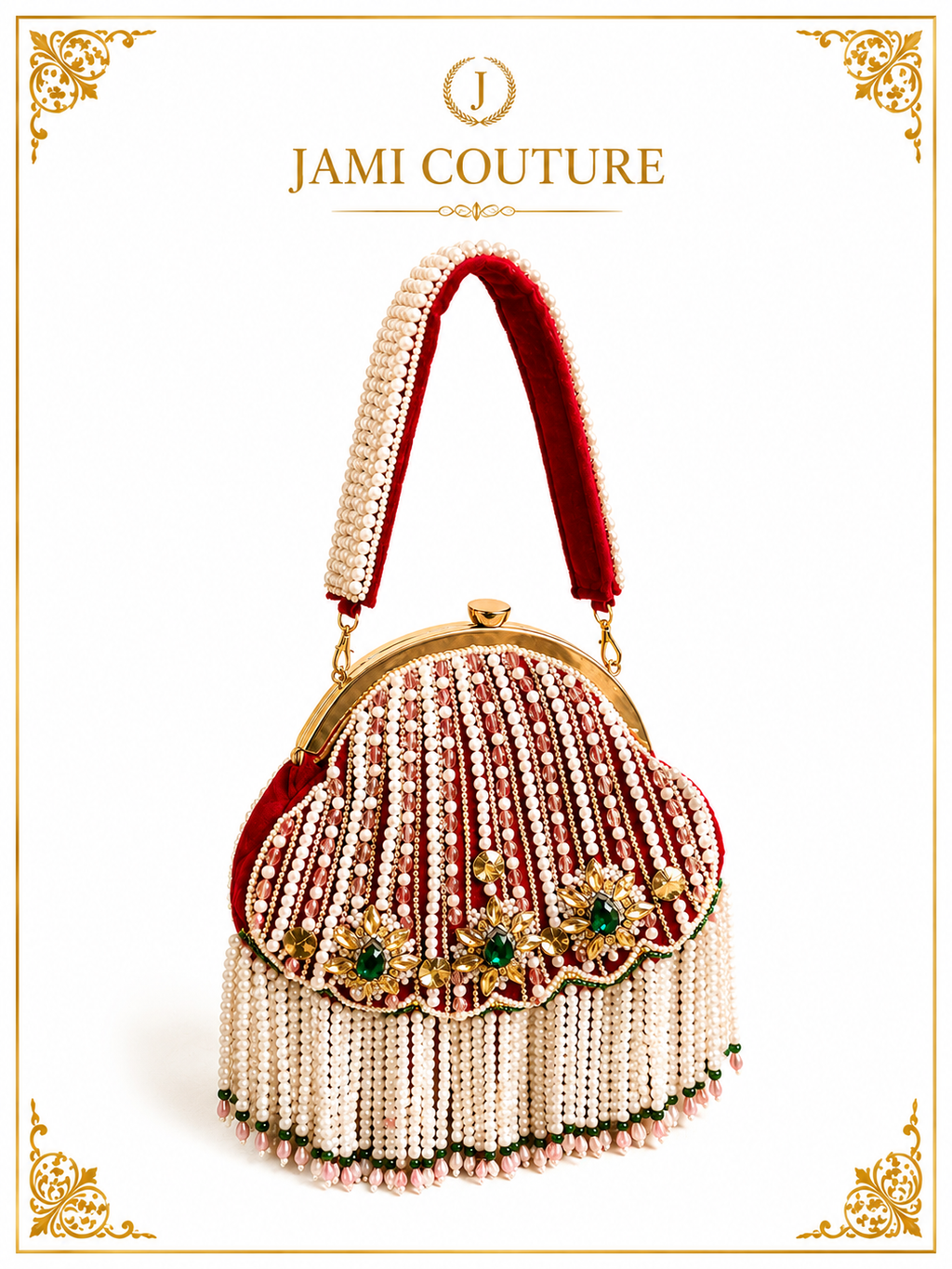 Red and Green Embellished Potli Clutch