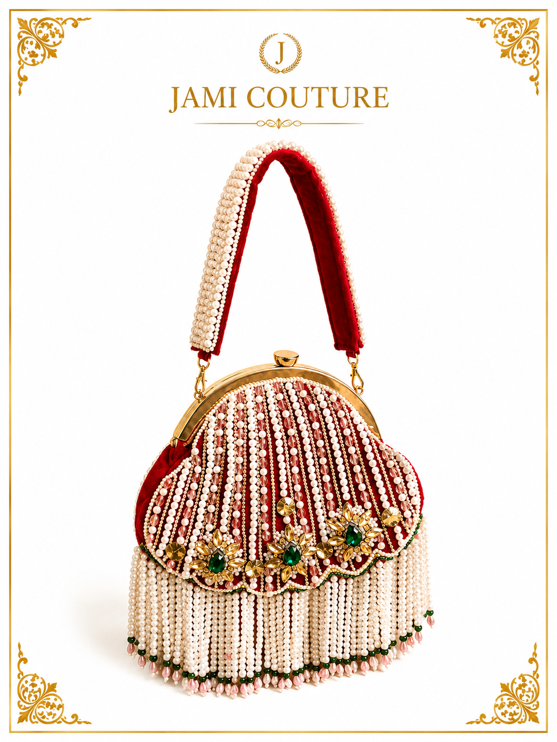 Red and Green Embellished Potli Clutch