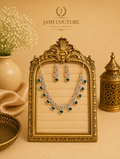 Emerald Green Floral Diamond Necklace Set with Matching Earrings | Silver-Toned Statement Jewelry