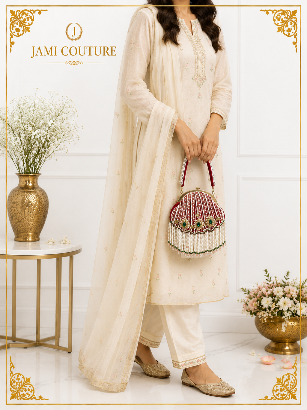 Red and Green Embellished Potli Clutch