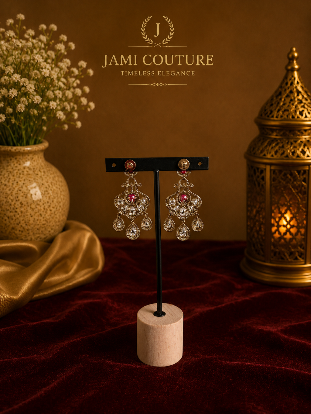 Ruby Red & White Diamond Chandelier Earrings | Silver-Toned Statement Jewelry