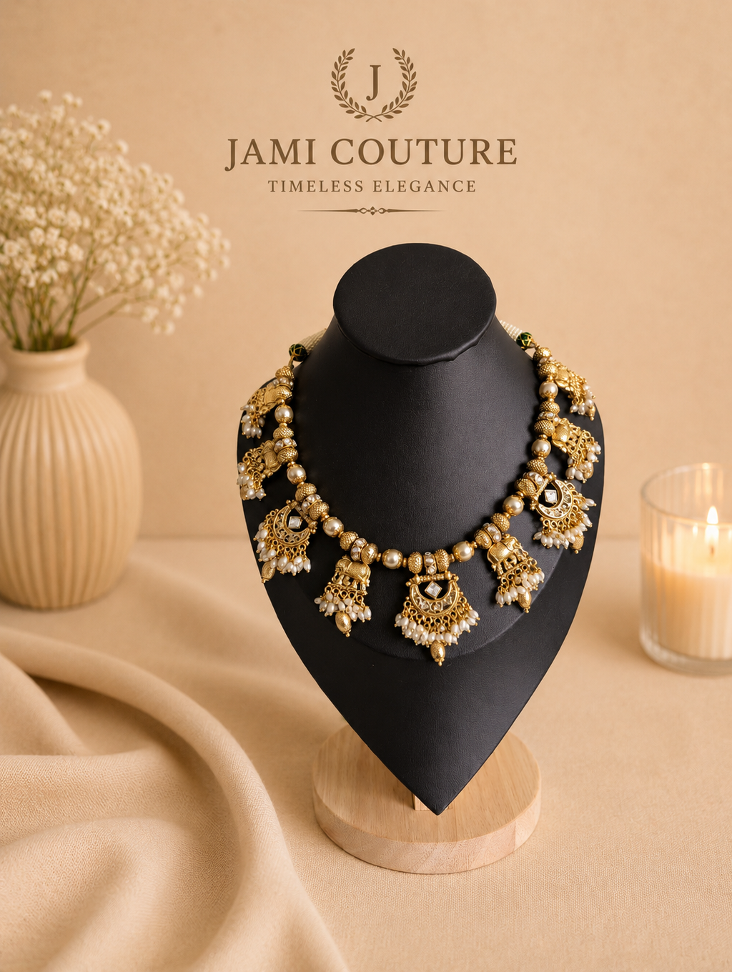 Antique Gold Elephant Motif Temple Necklace Set with Kundan & Pearl Drops | Traditional Bridal Jewelry