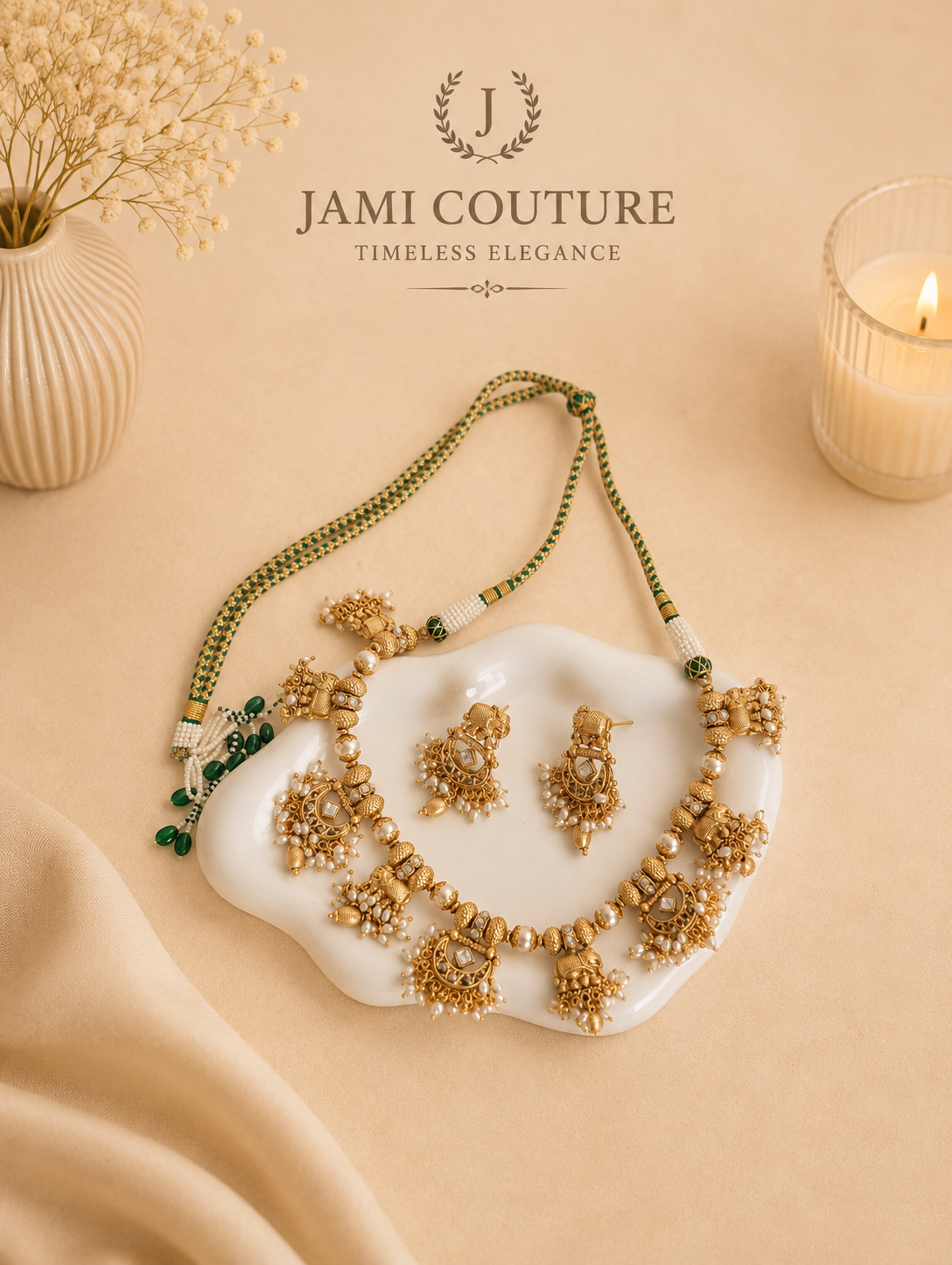Antique Gold Elephant Motif Temple Necklace Set with Kundan & Pearl Drops | Traditional Bridal Jewelry