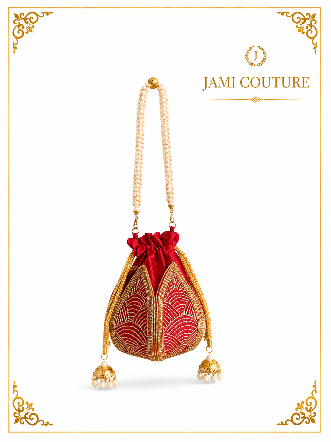 Red and White Embroidered Potli Clutch