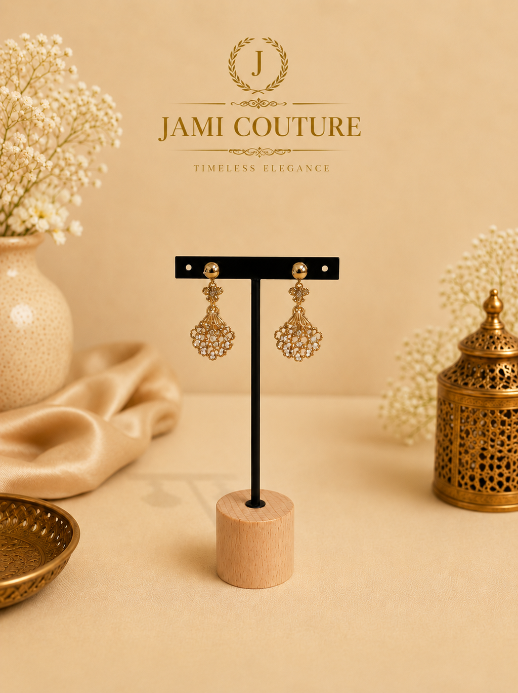 White Stone Statement Necklace | Gold-Toned Floral Bridal Necklace