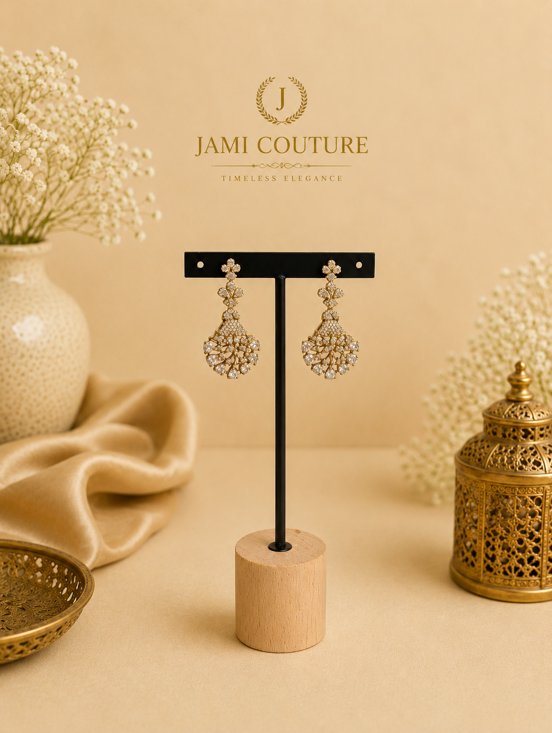 White Stone Statement Necklace | Gold-Toned Floral Bridal Necklace