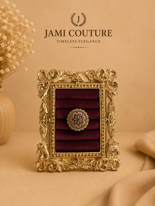 Antique Gold Floral Statement Ring with Ruby & Emerald Stones | Adjustable Traditional Temple Jewelry