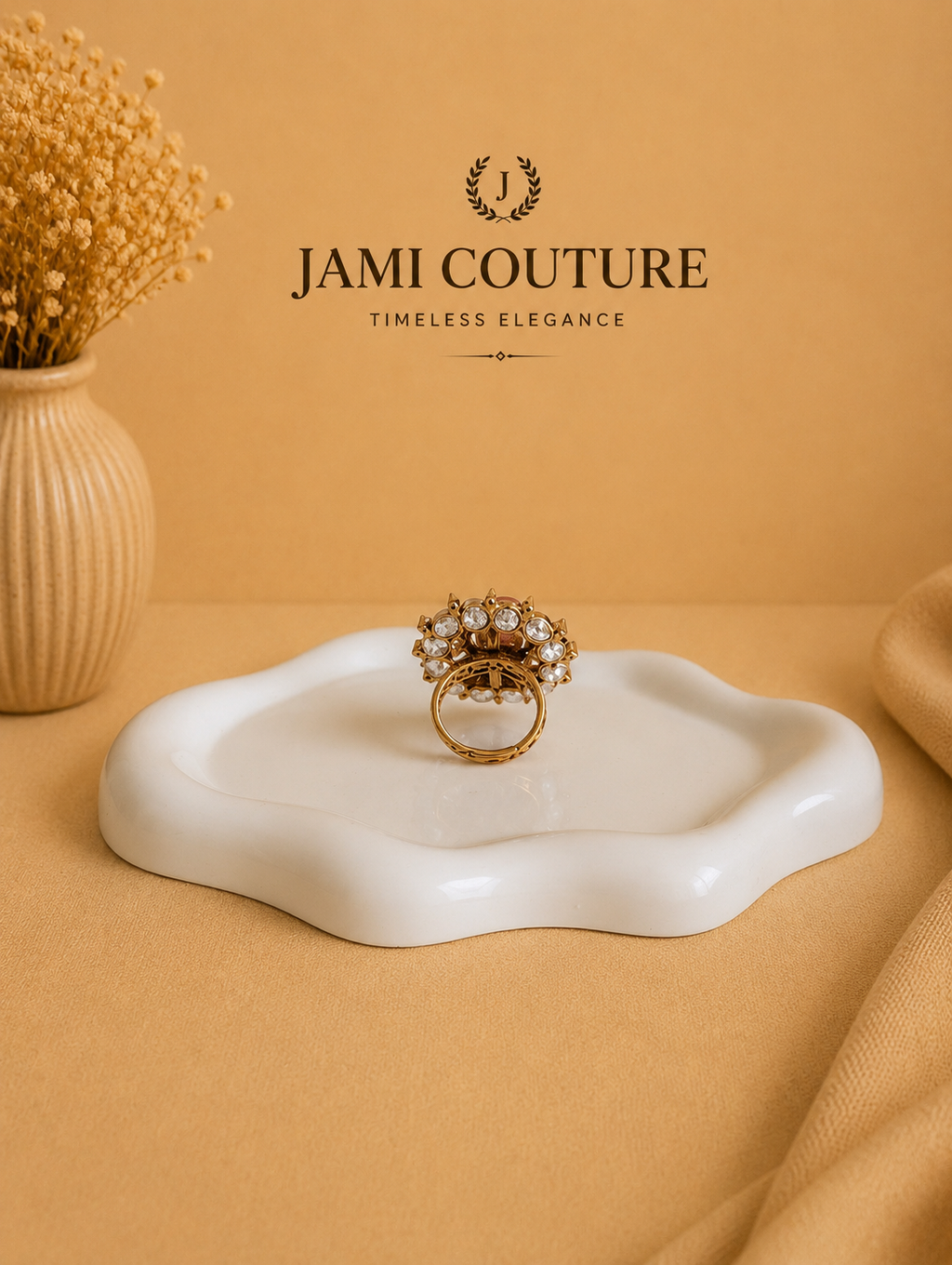 Pink Tourmaline & Polki Floral Statement Ring | Gold-Toned Cocktail Jewelry
