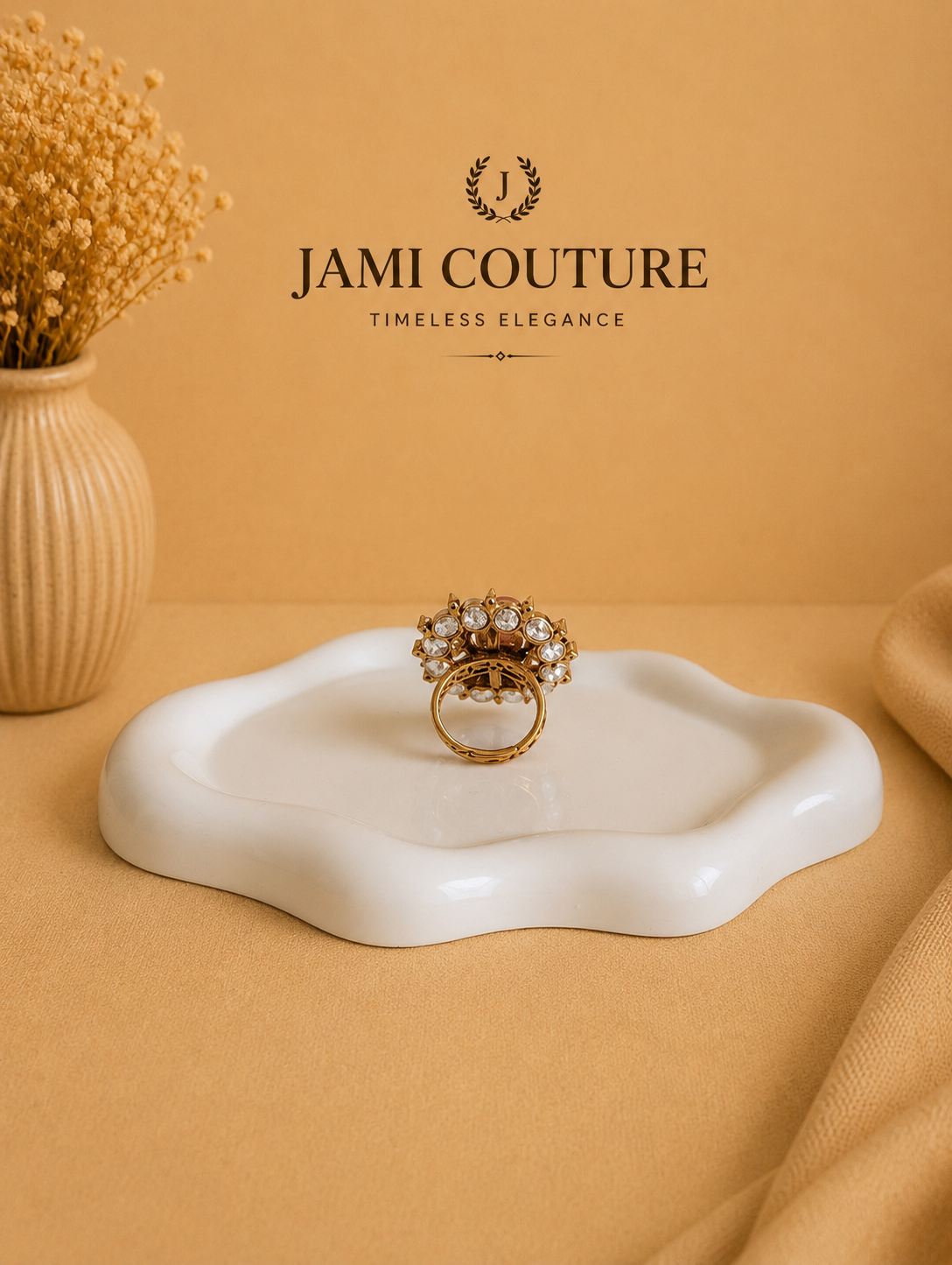 Pink Tourmaline & Polki Floral Statement Ring | Gold-Toned Cocktail Jewelry