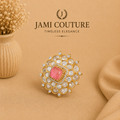 Pink Tourmaline & Polki Floral Statement Ring | Gold-Toned Cocktail Jewelry