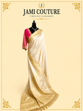 Beige & Gold Kasavu Silk Blend Saree with Wide Zari Border & Tasseled Pallu | Traditional South Indian Saree