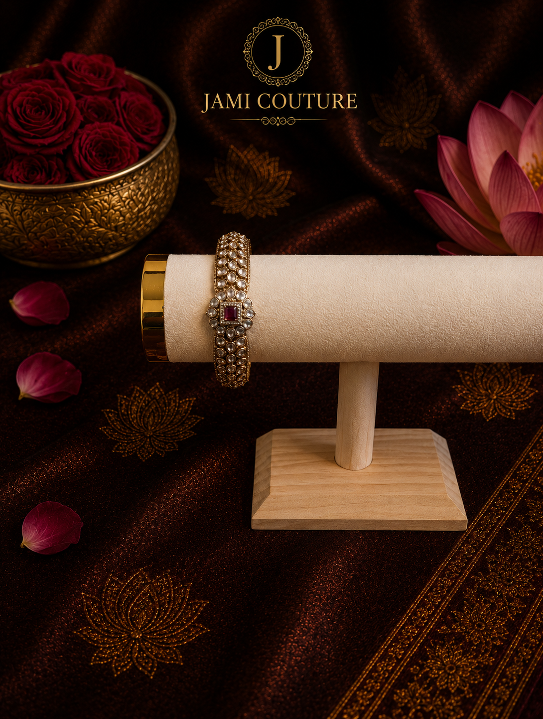 Kundan Openable Kada with Ruby Accent & Mehndi Gold Plating | Single Piece