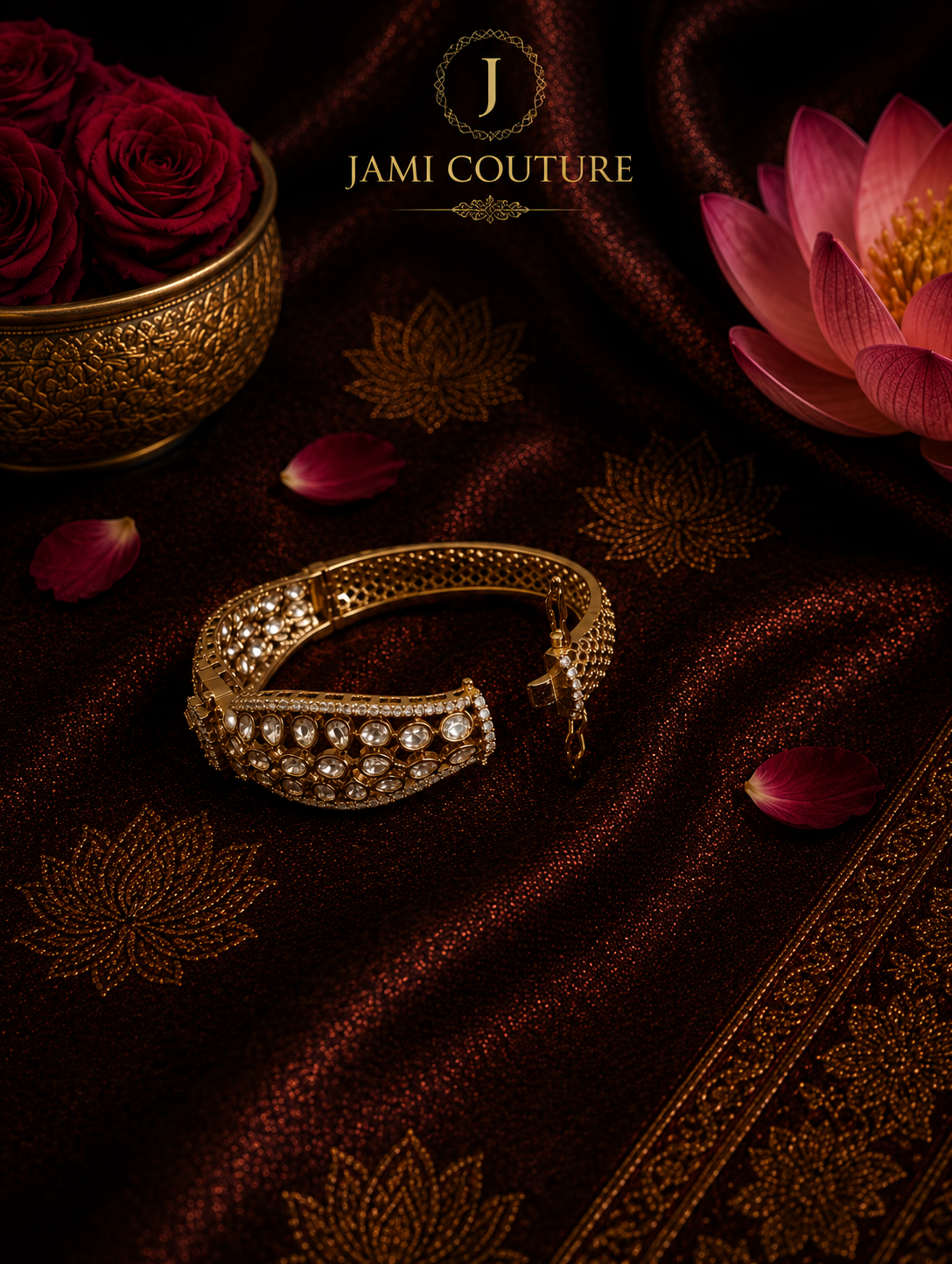 Kundan Openable Kada with Ruby Accent & Mehndi Gold Plating | Single Piece