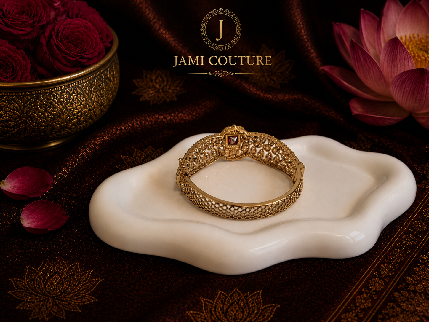 Kundan Openable Kada with Ruby Accent & Mehndi Gold Plating | Single Piece