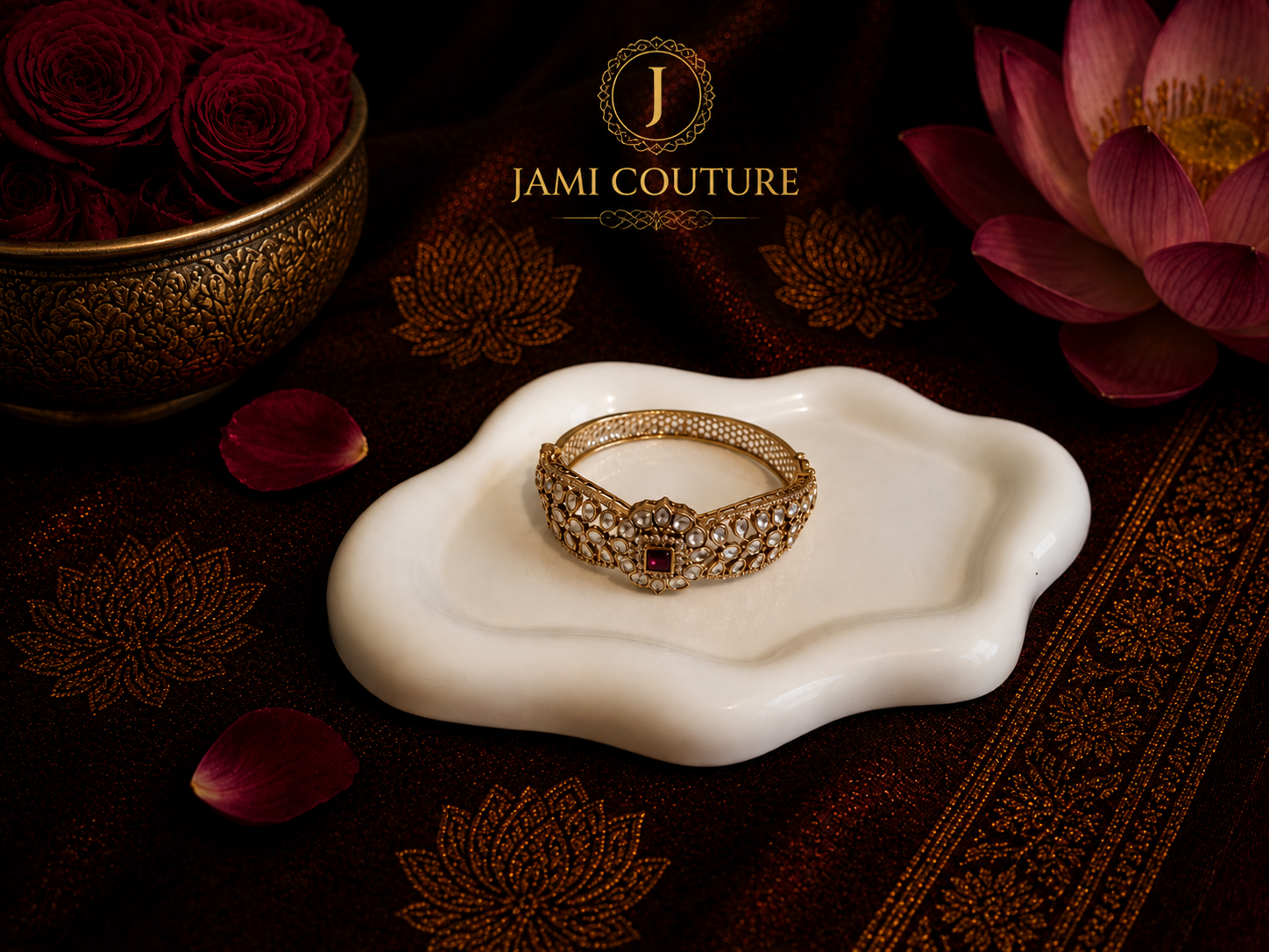 Kundan Openable Kada with Ruby Accent & Mehndi Gold Plating | Single Piece