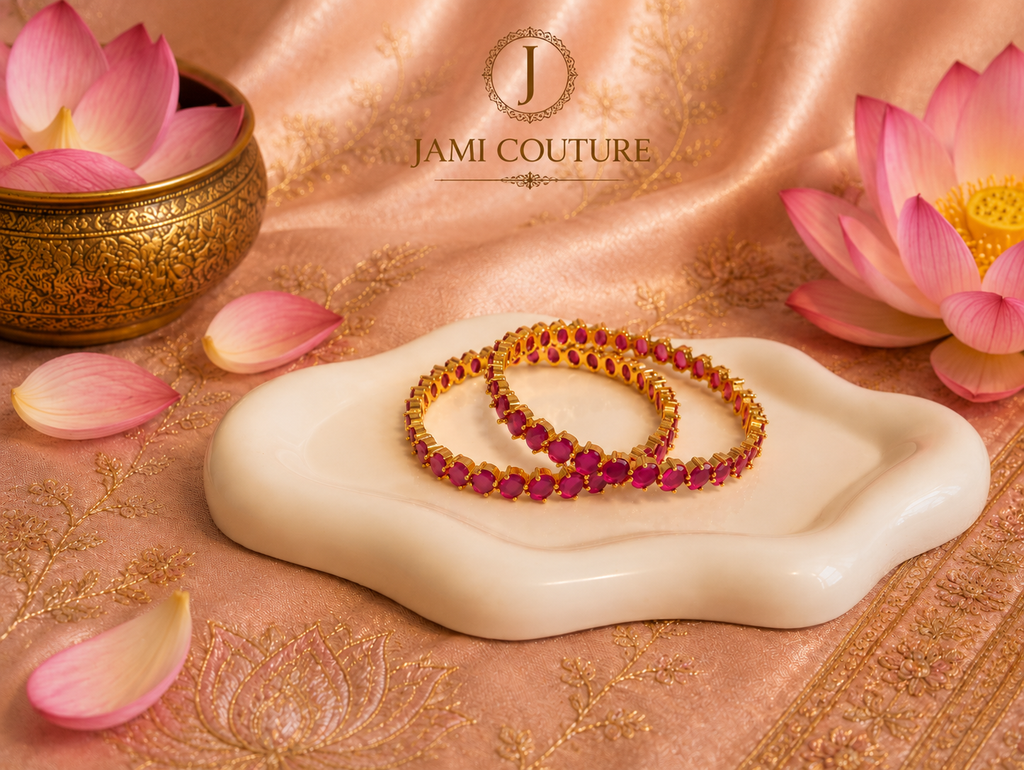 CZ Ruby Studded Eternity Bangles with Gold Plating | Set of 2