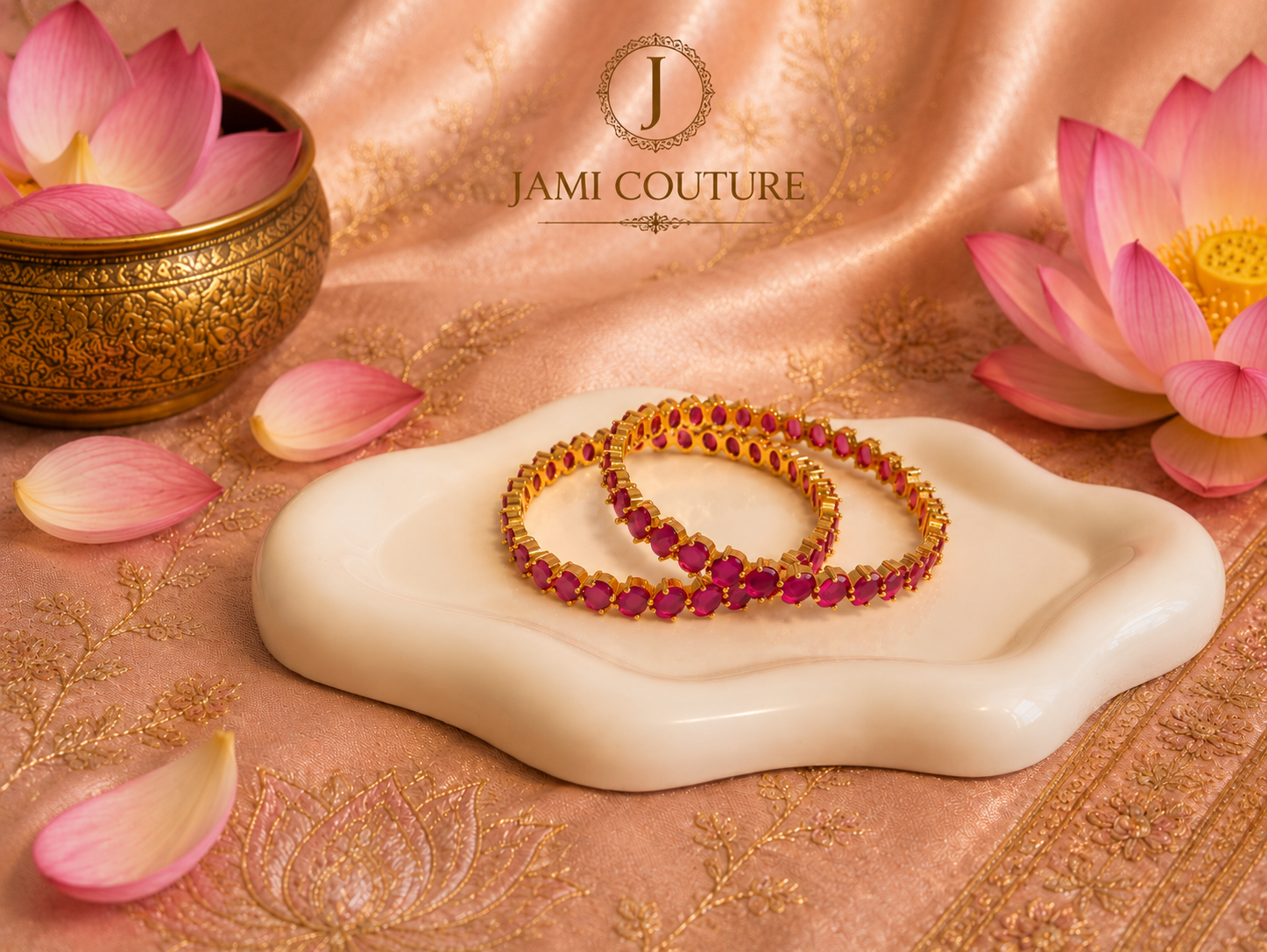 CZ Ruby Studded Eternity Bangles with Gold Plating | Set of 2