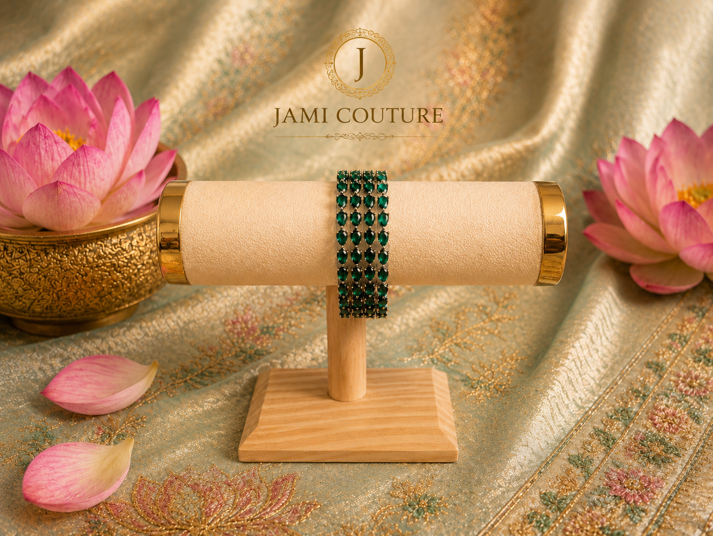 CZ Emerald Studded Tennis Bangles with Rhodium Plating | Set of 4