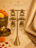Antique Long Tiered Chandelier Earrings with Ruby Stone Accents