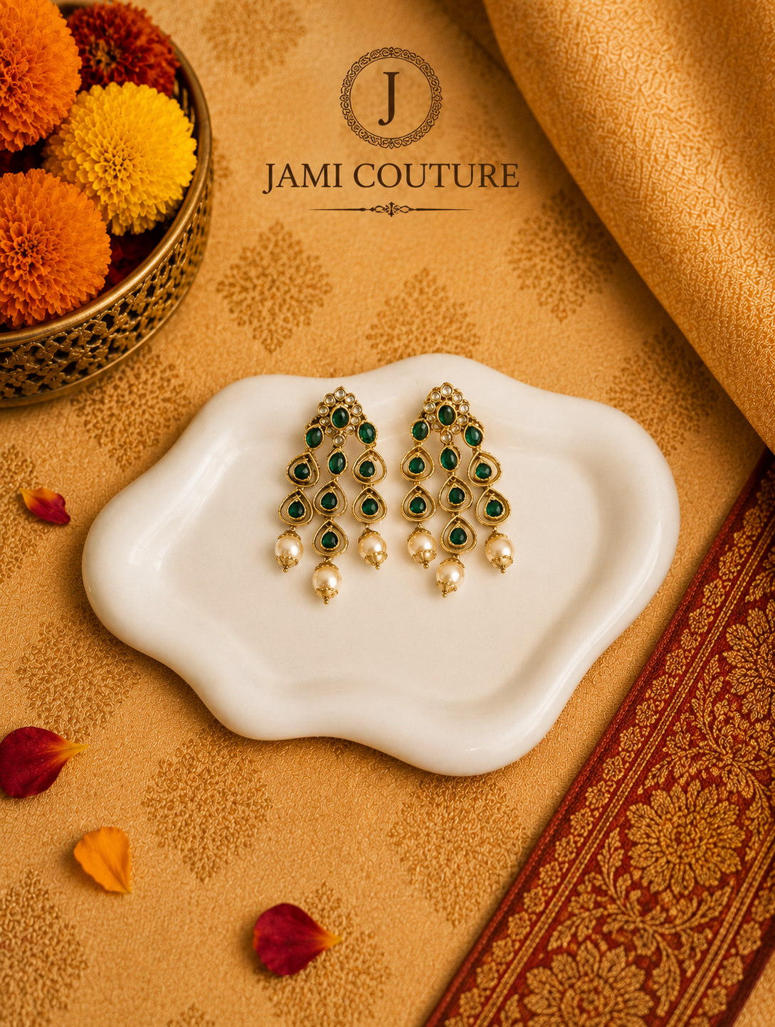 Antique Chandbali Drop Earrings with Kundan & Pearl Tassels