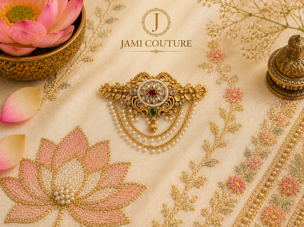 Antique Moti Hair Clip with Kundan Work & Pearl Tassels | Gold Plating