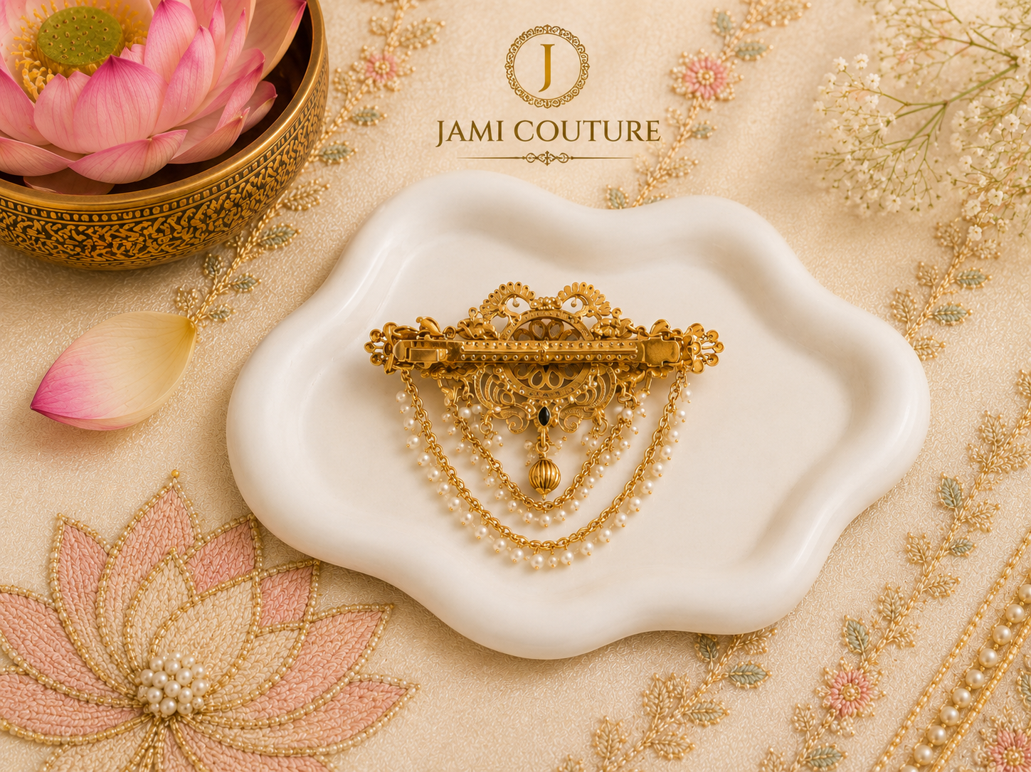 Antique Moti Hair Clip with Kundan Work & Pearl Tassels | Gold Plating