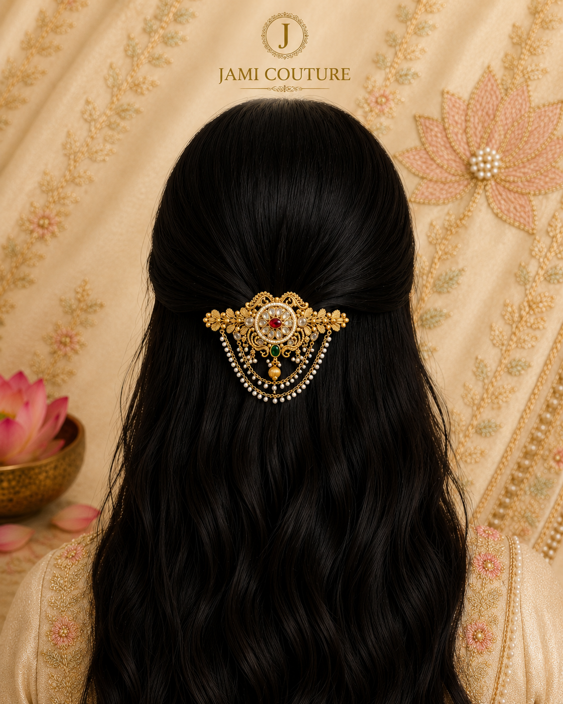 Antique Moti Hair Clip with Kundan Work & Pearl Tassels | Gold Plating