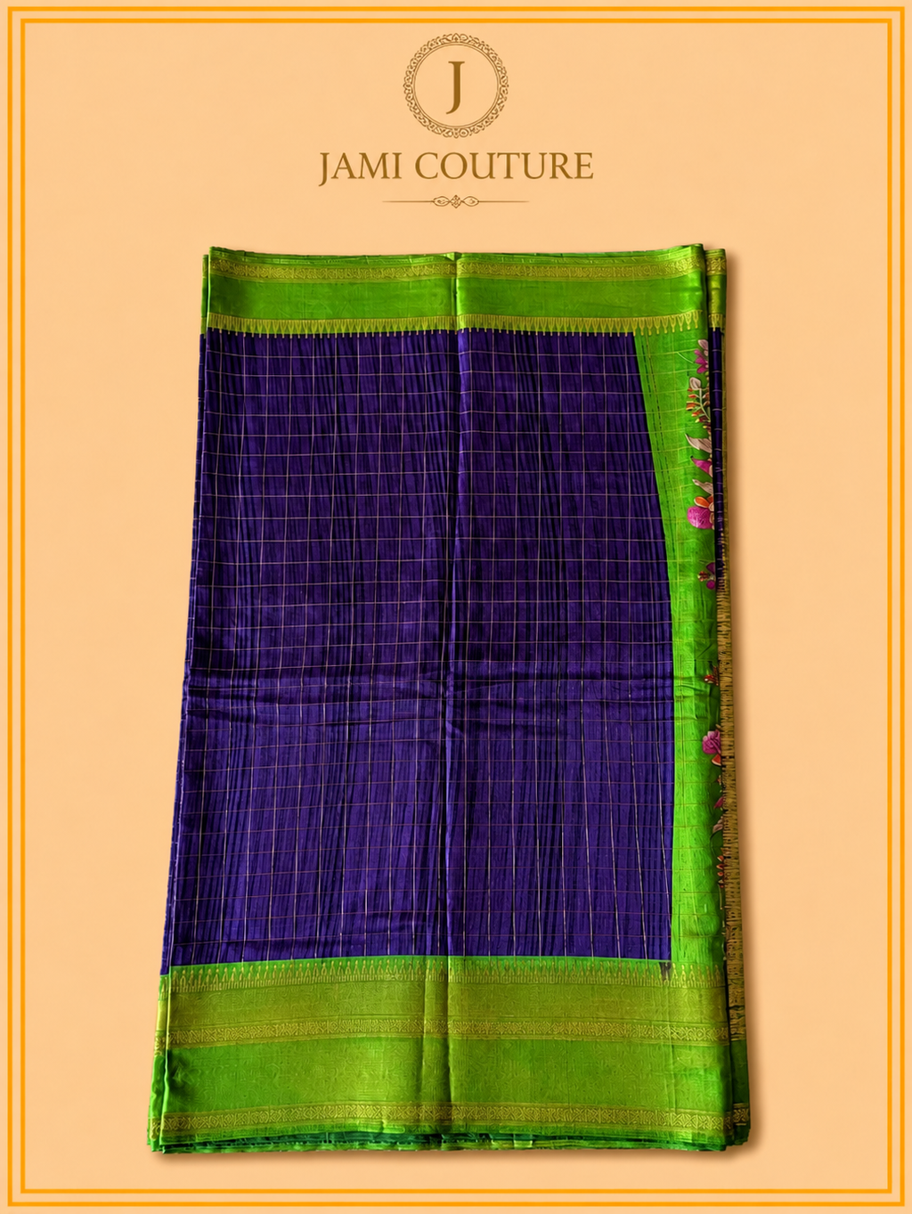 Purple & Green Handloom Saree with Kalamkari Print Pallu | Green Floral Blouse