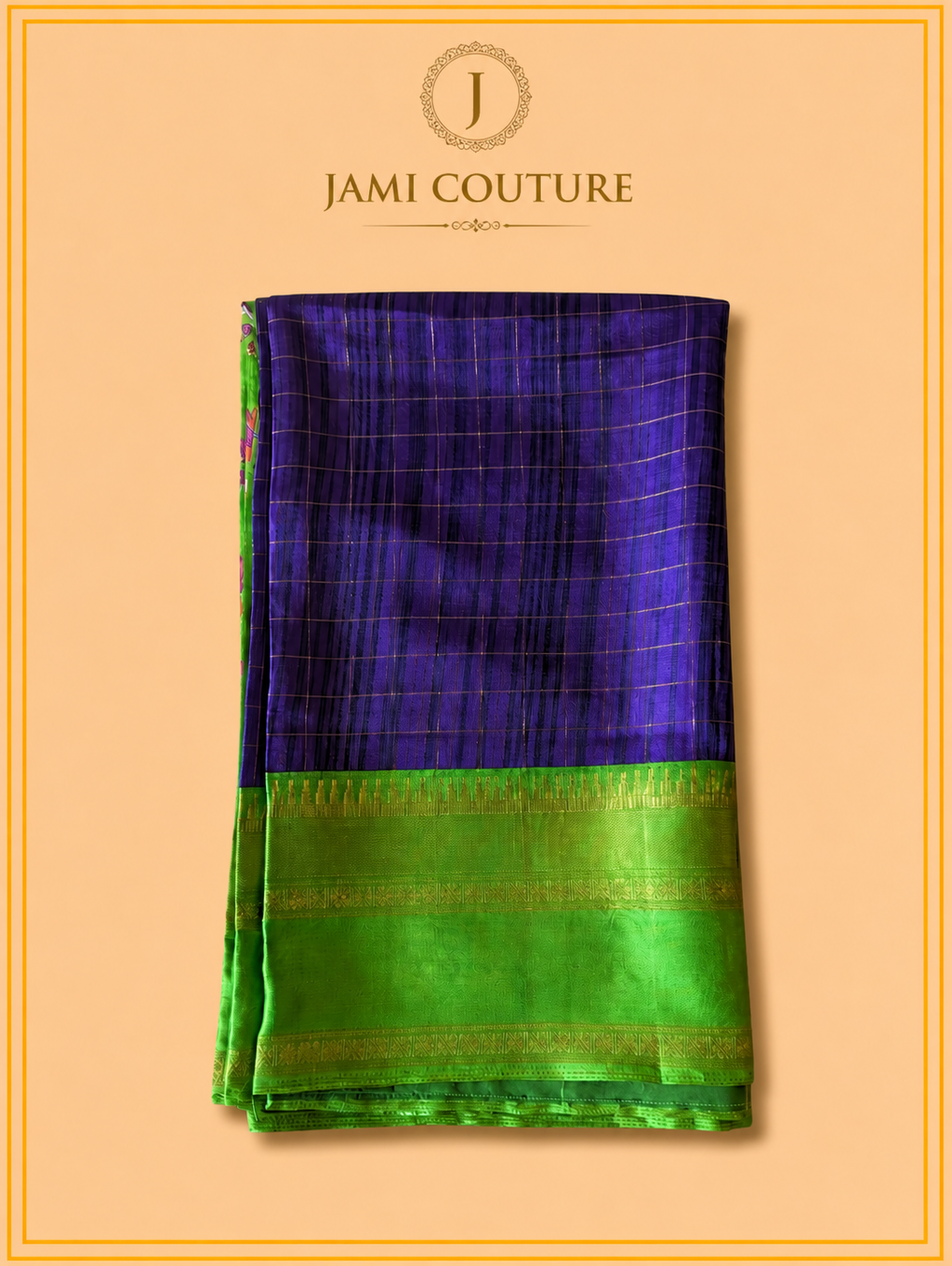 Purple & Green Handloom Saree with Kalamkari Print Pallu | Green Floral Blouse
