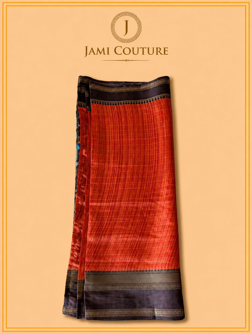 Rust & Dark Brown Handloom Saree with Kalamkari Print Pallu | Dark Brown Floral Blouse