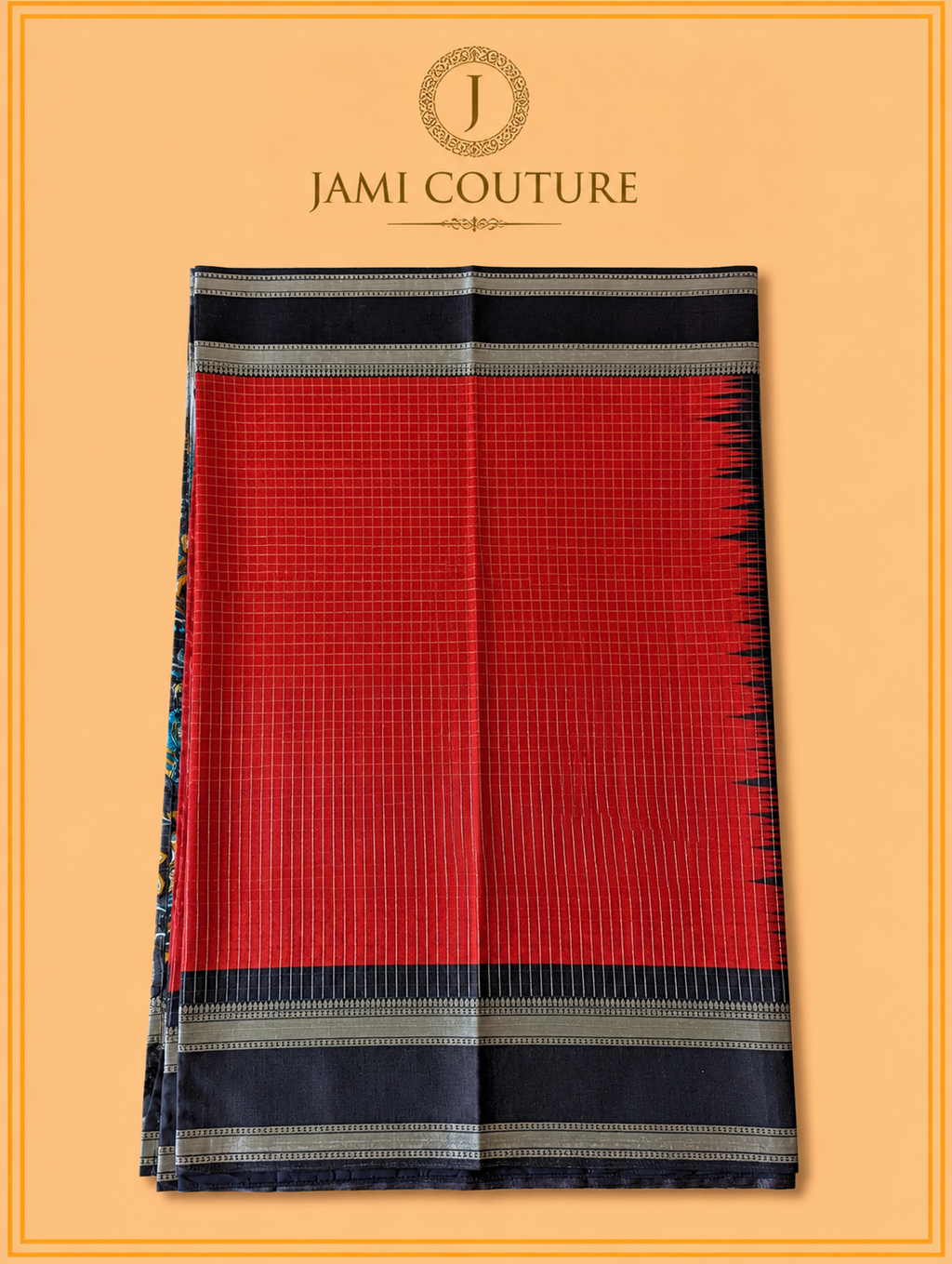 Red & Dark Brown Handloom Saree with Kalamkari Print Pallu | Dark Brown Floral Blouse
