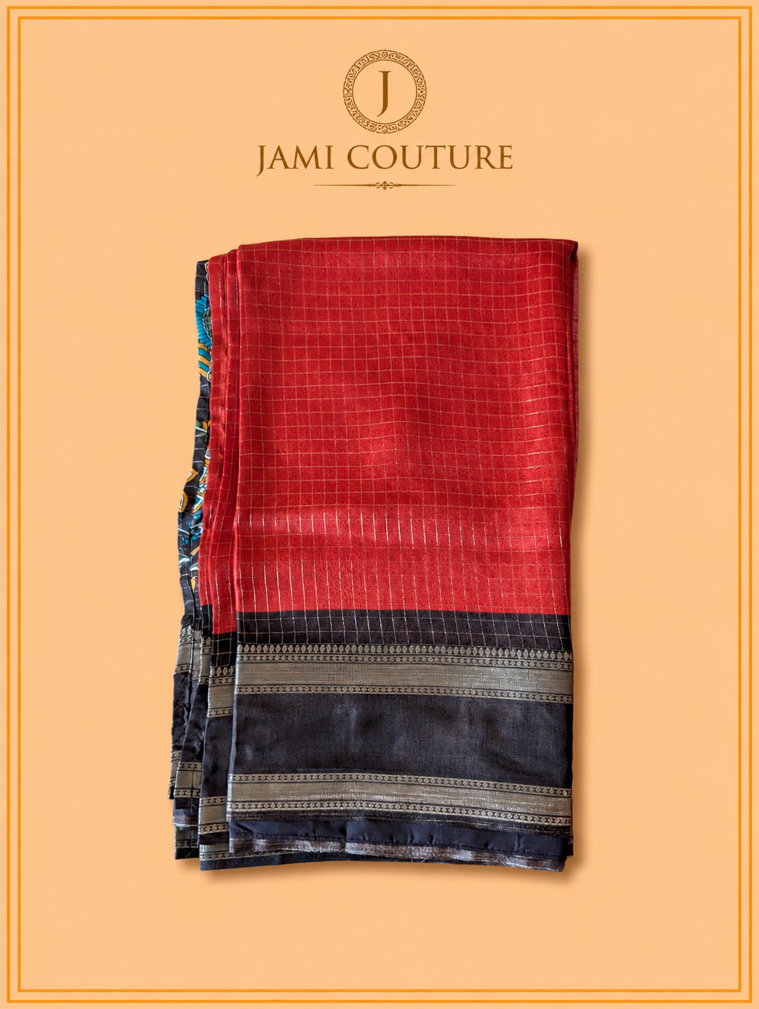 Red & Dark Brown Handloom Saree with Kalamkari Print Pallu | Dark Brown Floral Blouse