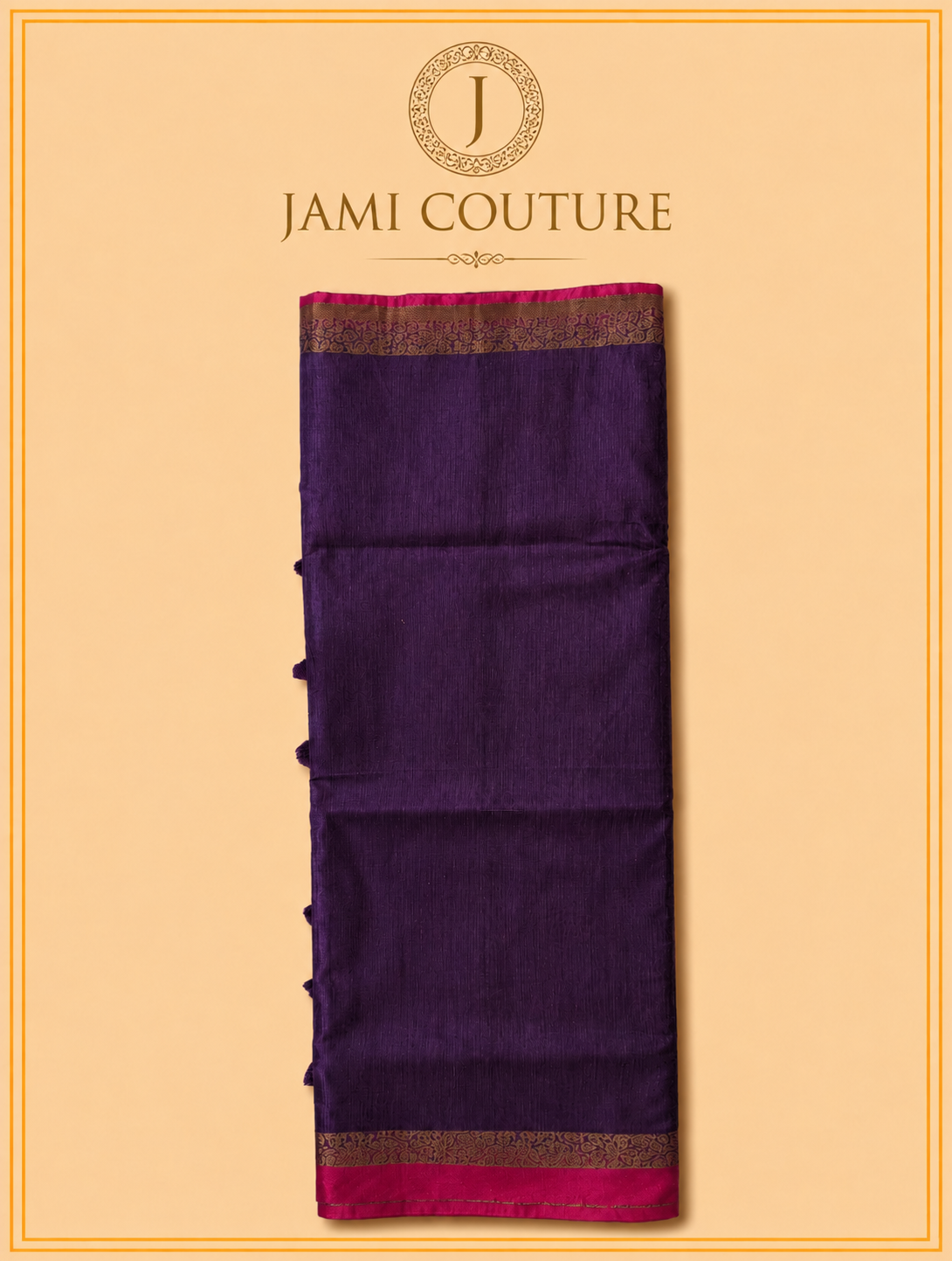 Purple Jute Silk Saree with Woven Gold Border | Antique Rose Printed Blouse