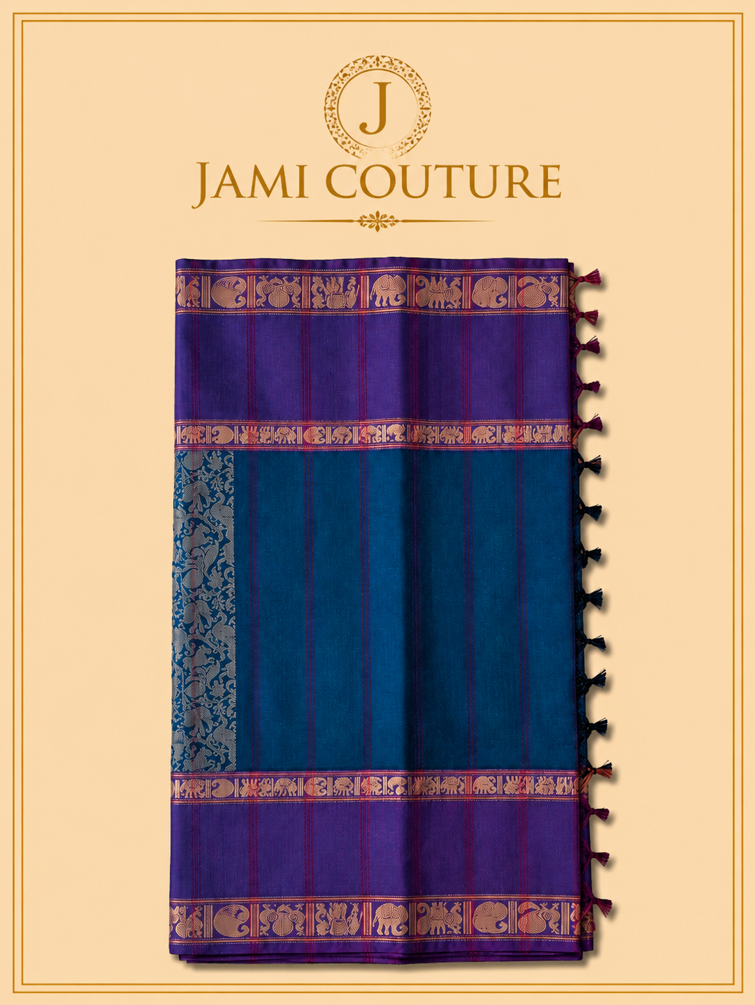 Vana Soundaryam – Purple & Teal Dual-Tone Silk Cotton Saree with Elephant Motif Border | Contrast Teal Blouse