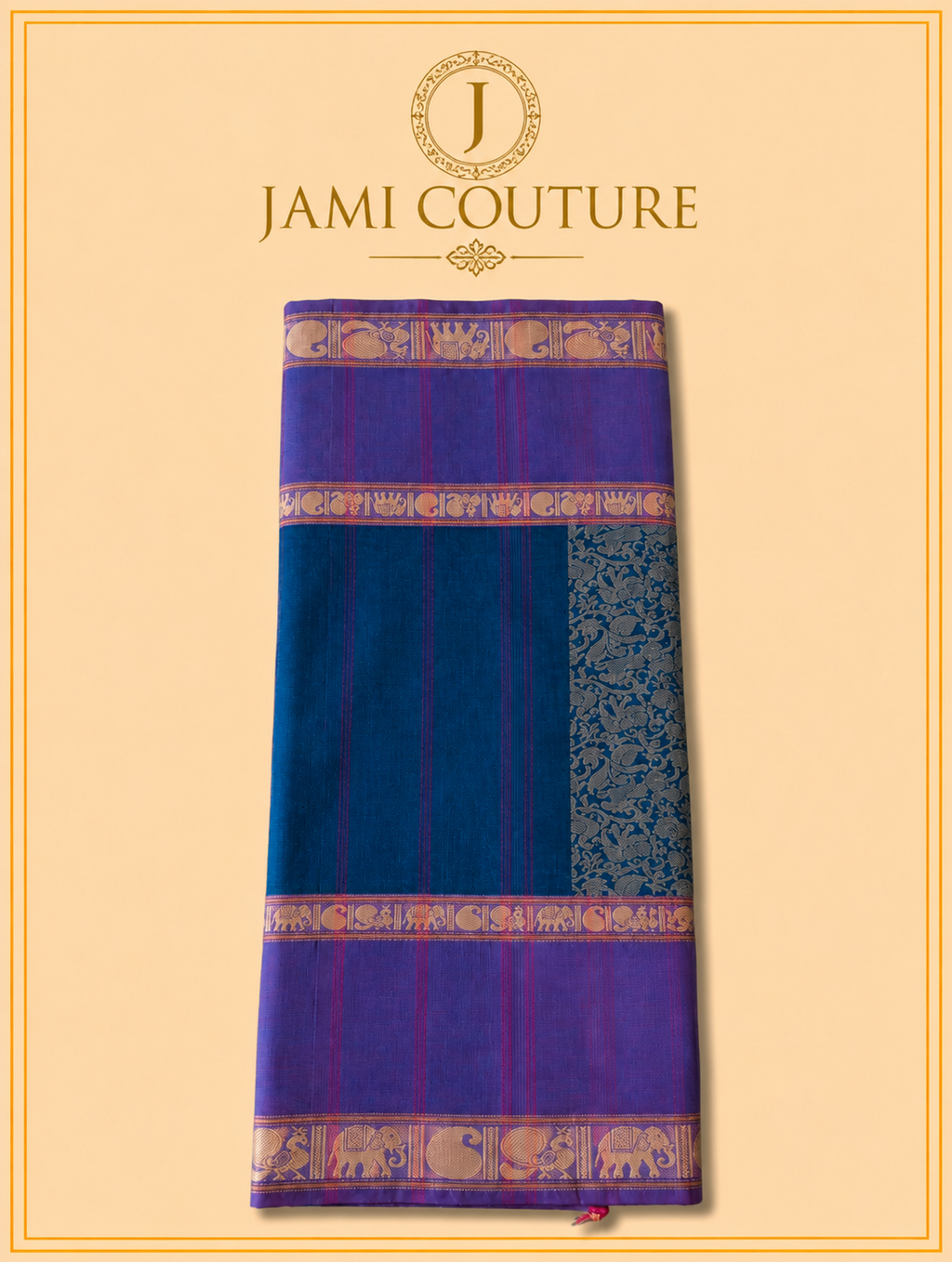 Vana Soundaryam – Purple & Teal Dual-Tone Silk Cotton Saree with Elephant Motif Border | Contrast Teal Blouse