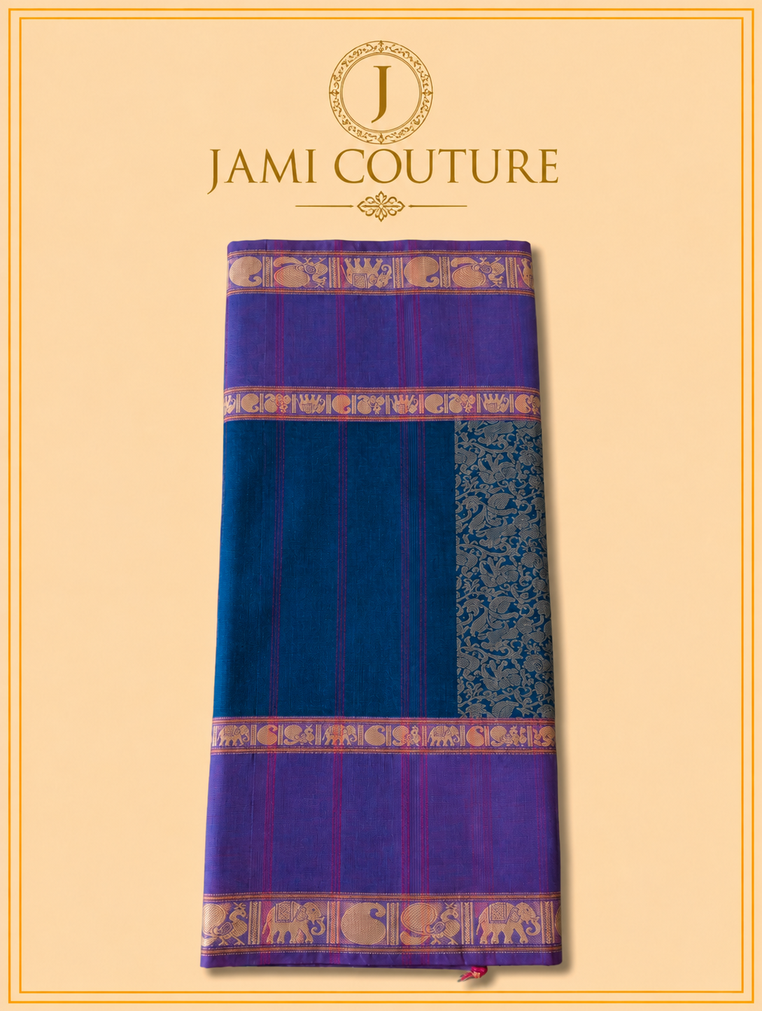 Vana Soundaryam – Purple & Teal Dual-Tone Silk Cotton Saree with Elephant Motif Border | Contrast Teal Blouse
