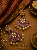 Floral Red Enamel Statement Earrings with Pearl Drops