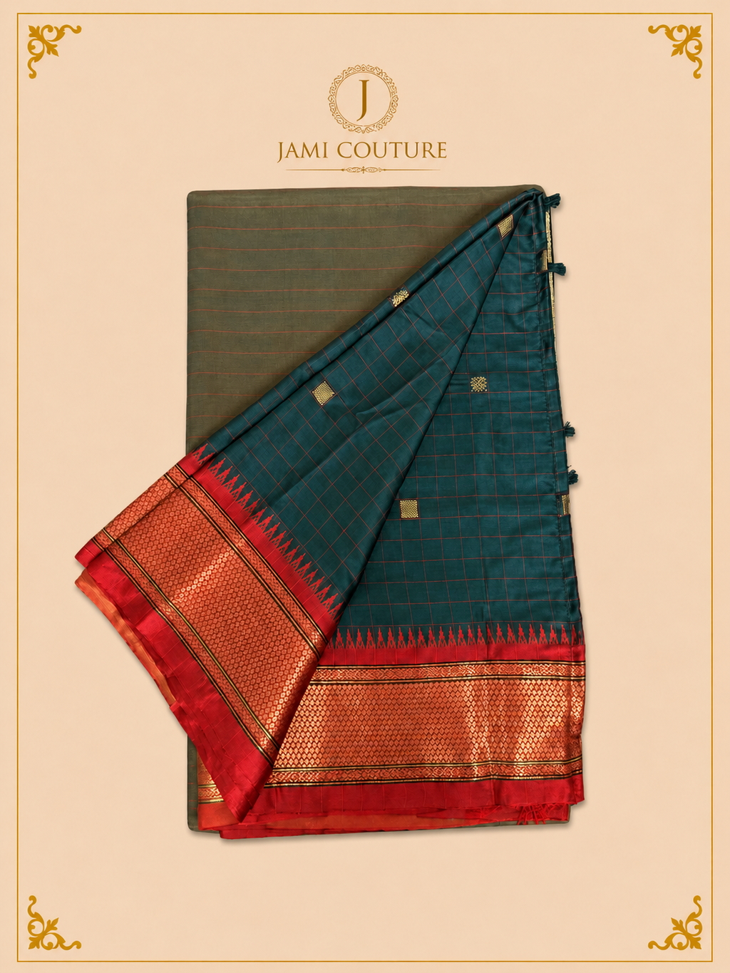 Silk Cotton Saree with Temple Border