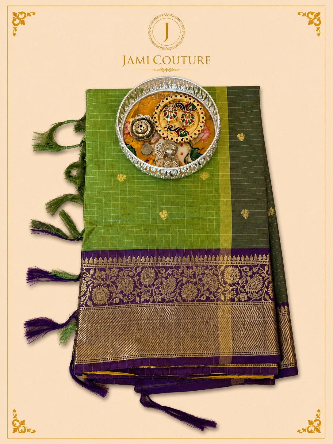 Silk Cotton Saree with Rich Floral Zari Border
