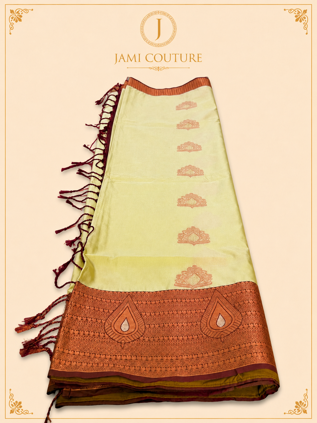 Pearl Sage & Wine Handloom Silk Saree with Stitched matching blouse